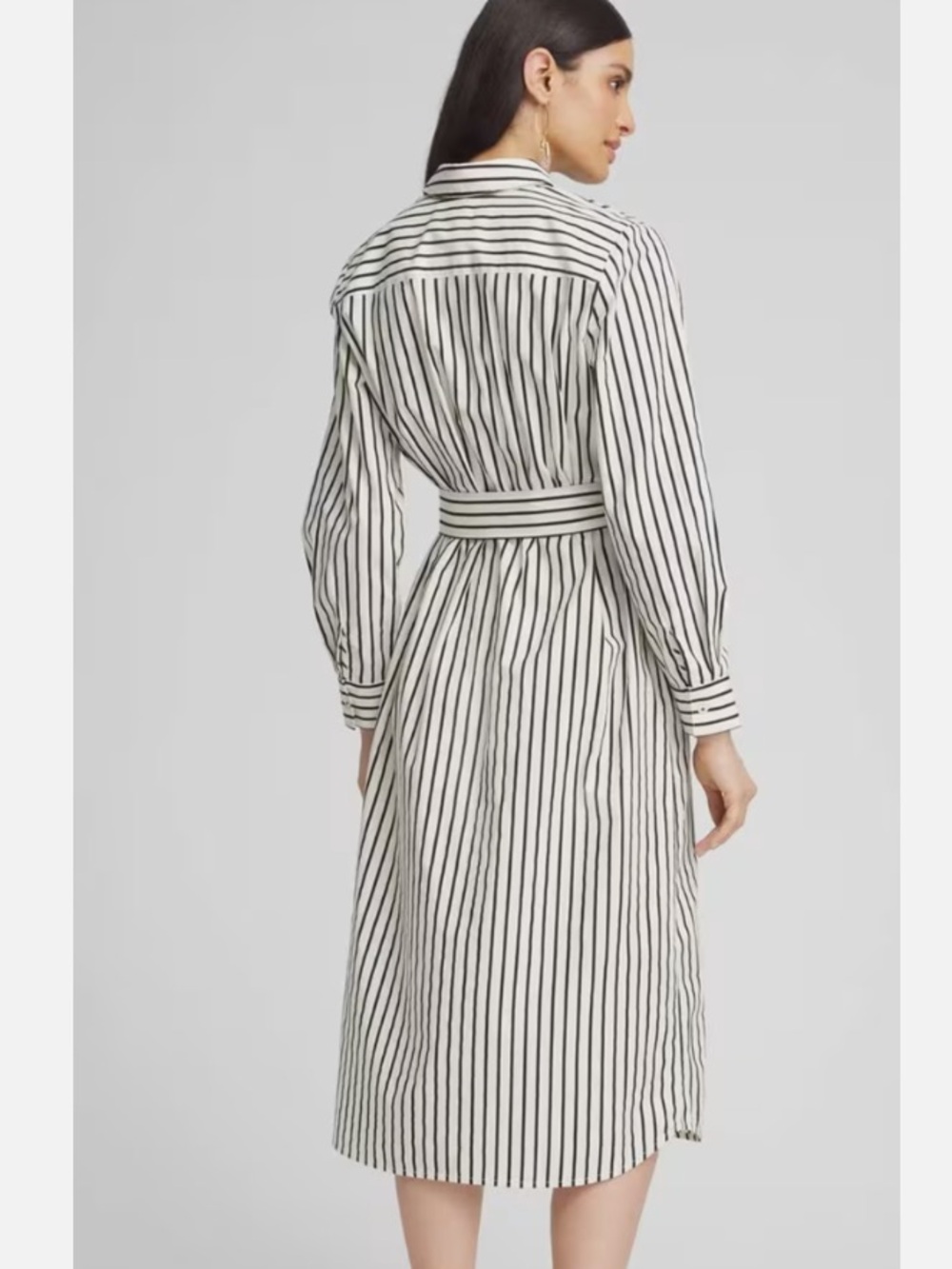Chico's Black and White Striped Midi Shirt Dress - Picture 2 of 11